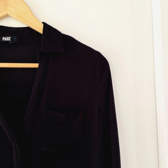 PAIGE Womens Casual Button Up Black V-Neck Long Sleeve Blouse Lightweight Size S - Picture 2 of 11